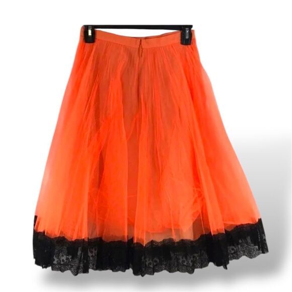 CHRISTOPHER KANE Tulle neon orange black plisse high waisted pleated skirt Sz 6 - Picture 6 of 14